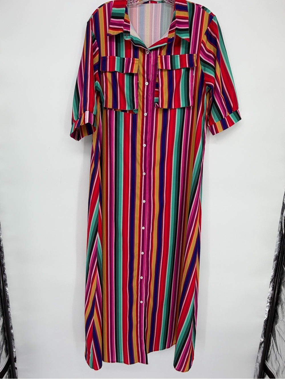 MISSLOOK Multicolor Vertical Stripe Button-Front Maxi Dress